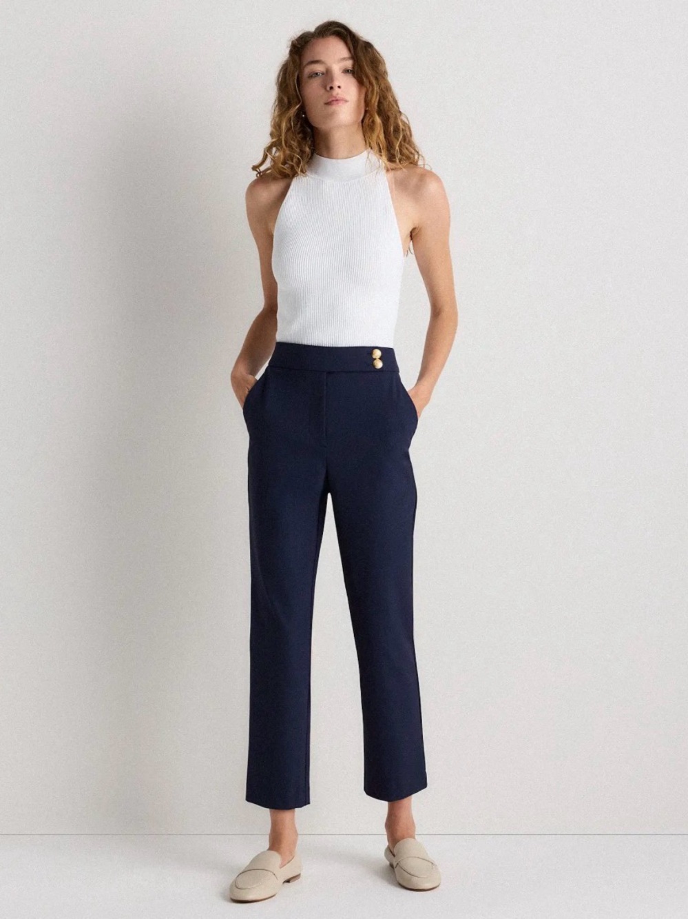 NWT Quince Scuba Slim Ankle Pants Deep Navy Blue 10